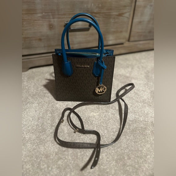 Michael Kors Mercer Women's Crossbody Bag - Brown and Dark Teal With Wallet - Picture 10 of 14